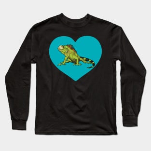 Iguana Heart for Iguana Lovers, Blue Long Sleeve T-Shirt